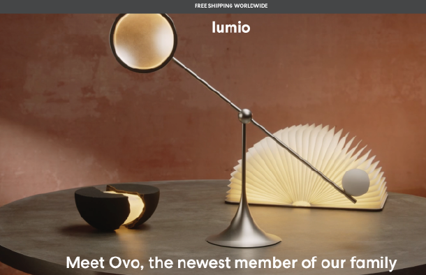 Lumio Shopify homepage hero screenshot on mobile showing product lighting