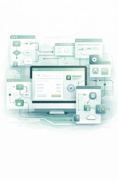 Illustration of Shopify Plus customization with advanced checkout logic, automation workflows, and system integrations