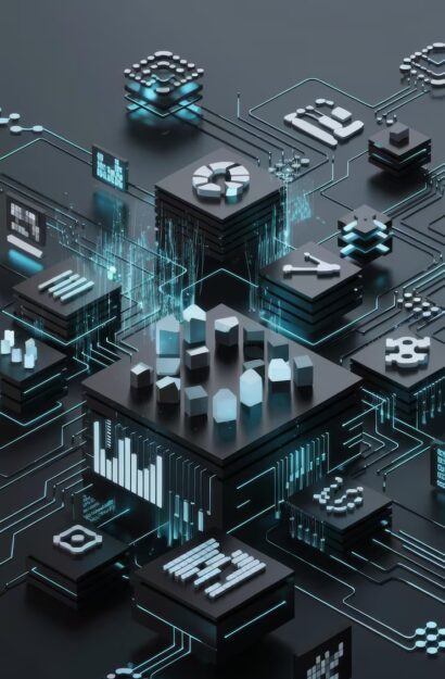 Data synchronization diagram showing WooCommerce connecting to external ERP and CRM systems via custom API.